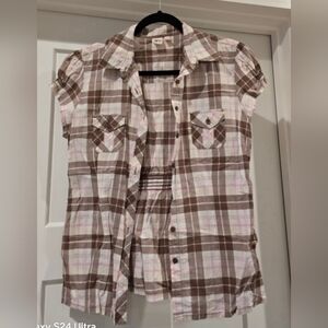 Plaid Juniors Or Teens  Shirt - Brown and Pink